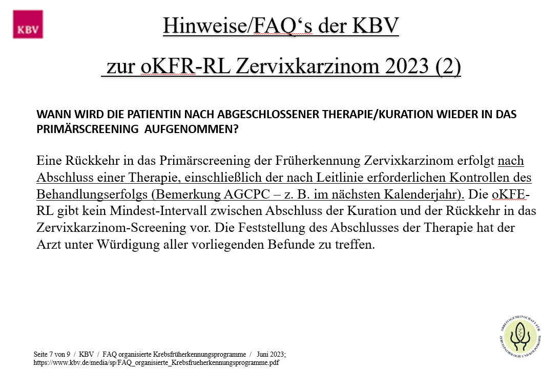 Hinweise FAQ der KBV zur oKFR-RL Zervixkarzinom 2023