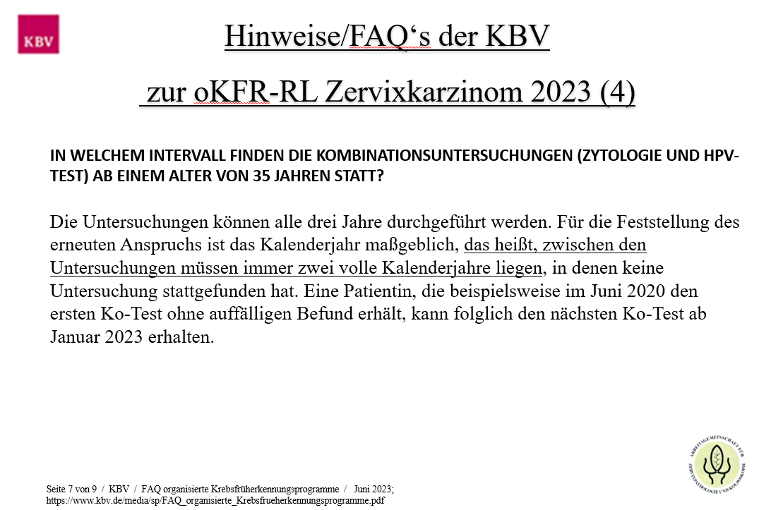 Hinweise FAQ der KBV zur oKFR-RL Zervixkarzinom 2023