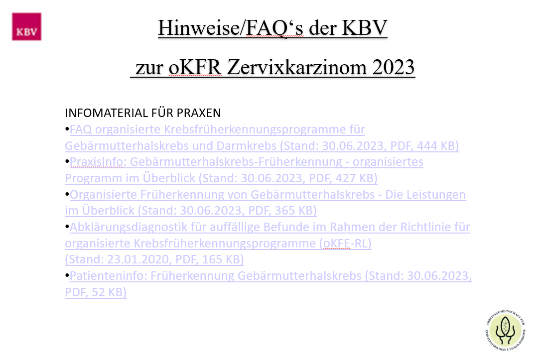 Hinweise FAQ der KBV zur oKFR-RL Zervixkarzinom 2023 Infomaterial